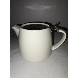 FORLIFE White Stump Teapot Ceramic with Stainless Steel Hinged Lid 18oz